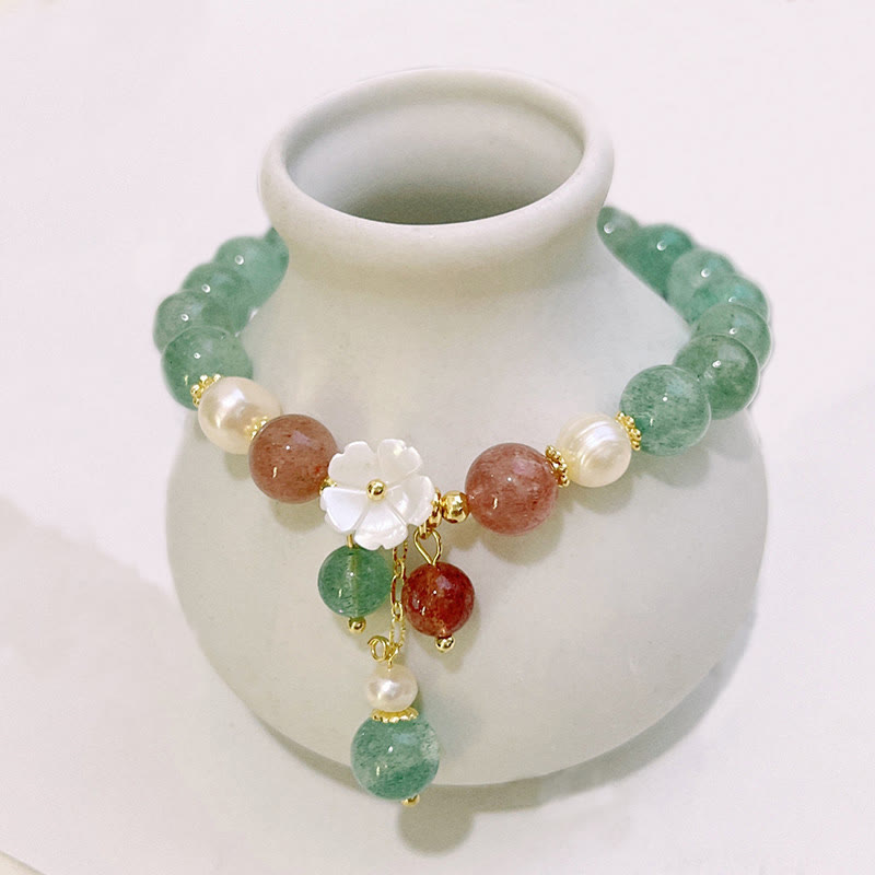 Pulsera relajante de concha de cuarzo fresa verde y flor de durazno con Buddha Stones - Cuarzo fresa verde (circunferencia de la muñeca: 14-15 cm) - image 1