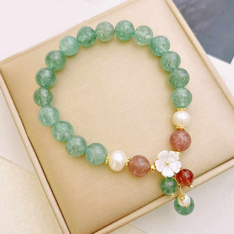 Pulsera relajante de concha de cuarzo fresa verde y flor de durazno con Buddha Stones - image 2