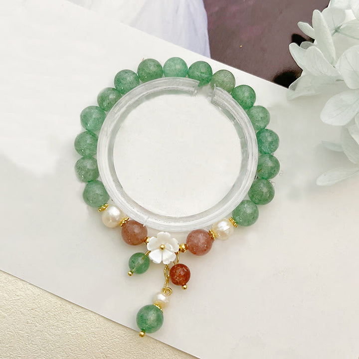 Pulsera relajante de concha de cuarzo fresa verde y flor de durazno con Buddha Stones - image 3