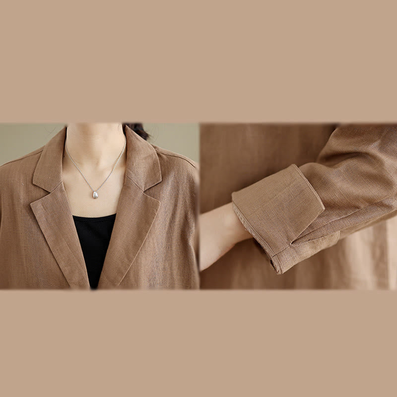 Abrigo de lino y algodón con solapa y diseño informal de botones de otoño con Buddha Stones y bolsillos para mujer - image 11