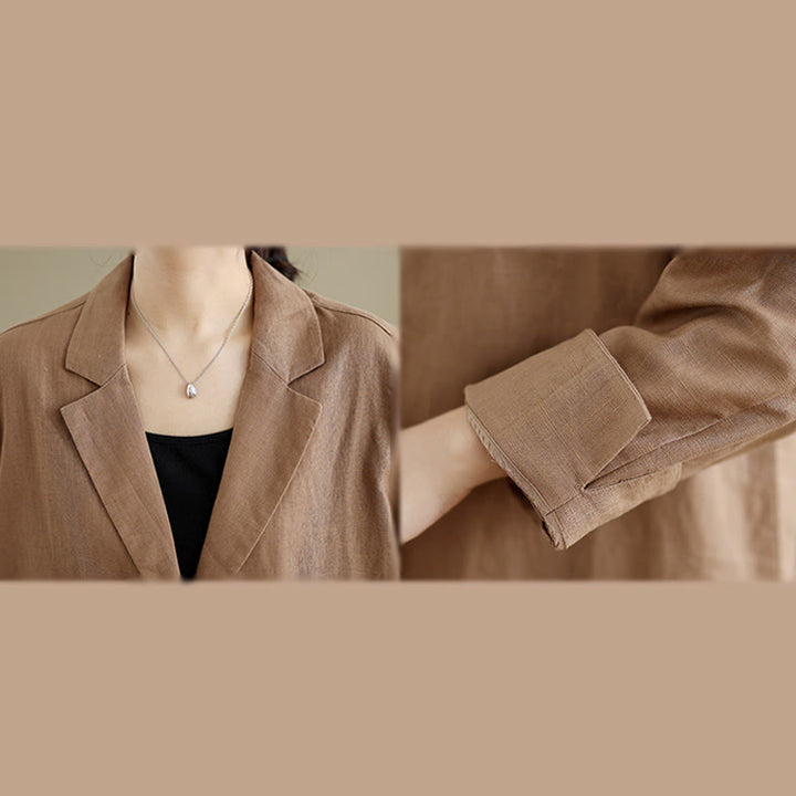 Abrigo de lino y algodón con solapa y diseño informal de botones de otoño con Buddha Stones y bolsillos para mujer - image 11