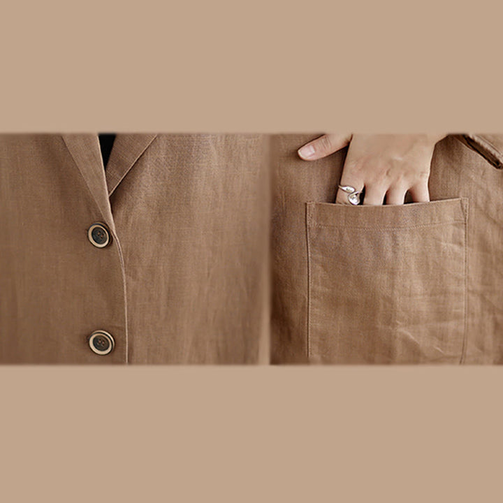 Abrigo de lino y algodón con solapa y diseño informal de botones de otoño con Buddha Stones y bolsillos para mujer - image 12