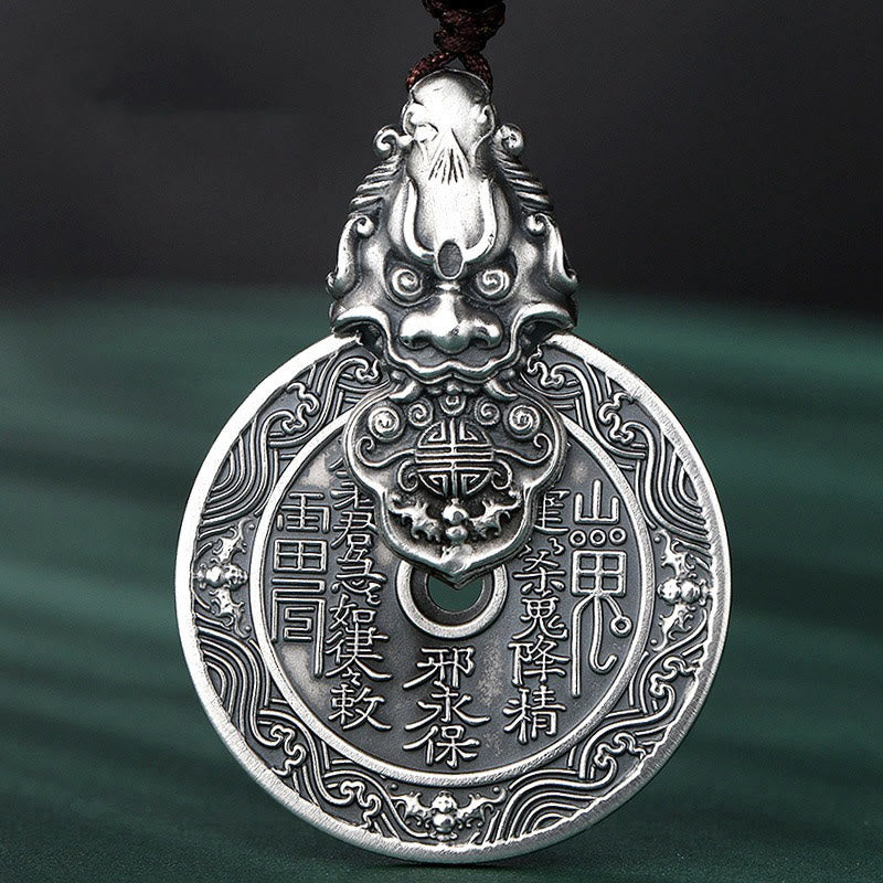 Buddha Stones Colgante de collar de armonía de cobre Pixiu con diseño Bagua de fantasmas de montaña que gastan dinero - image 5
