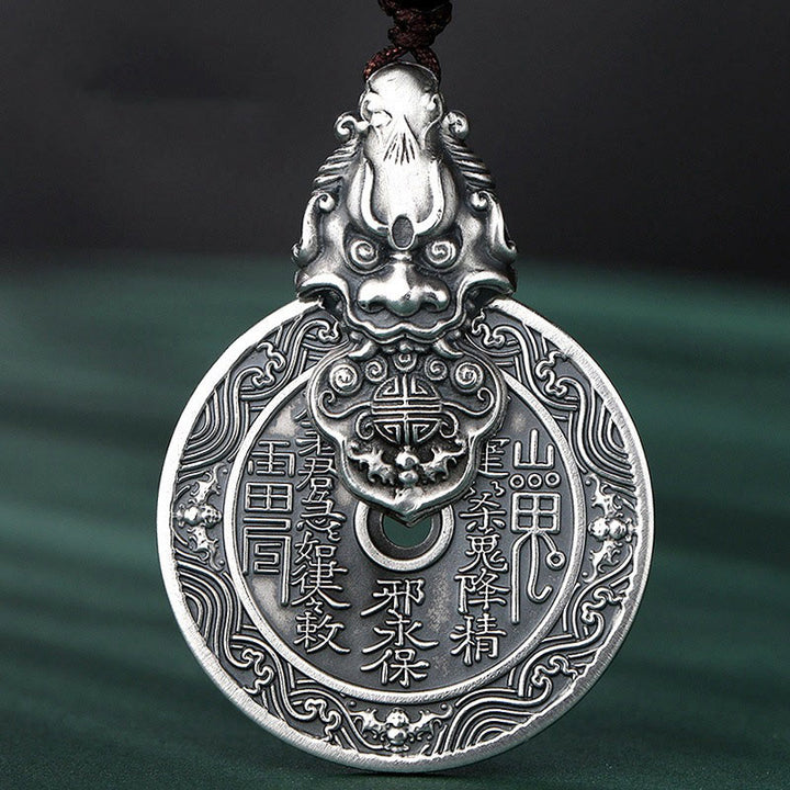 Buddha Stones Colgante de collar de armonía de cobre Pixiu con diseño Bagua de fantasmas de montaña que gastan dinero - image 5