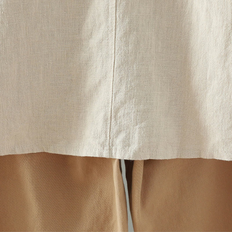 Camisa de lino y algodón con diseño de rana china simple de color liso para mujer de Buddha Stones - image 9