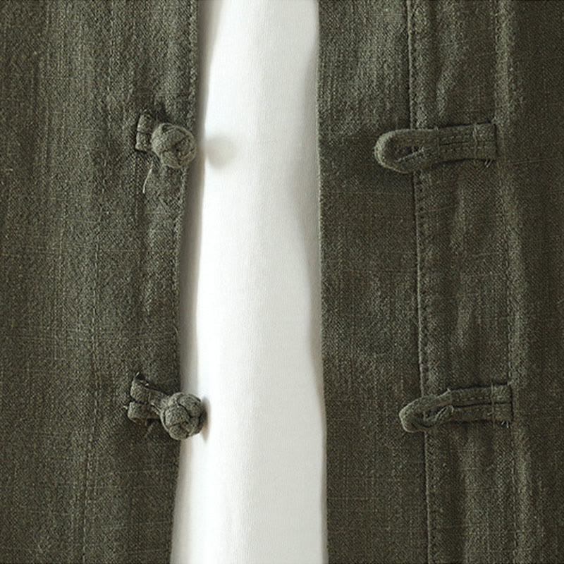 Camisa de lino y algodón con diseño de rana china simple de color liso para mujer de Buddha Stones - image 13