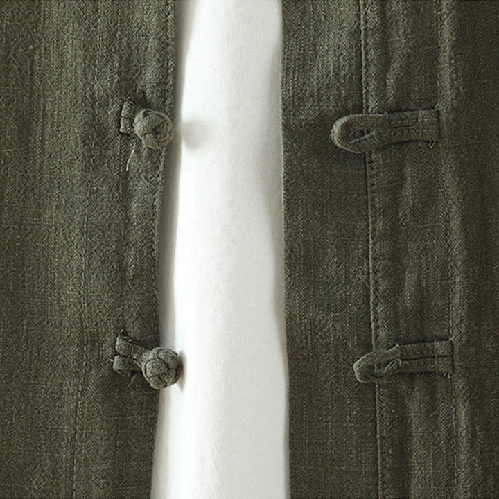 Camisa de lino y algodón con diseño de rana china simple de color liso para mujer de Buddha Stones - image 13