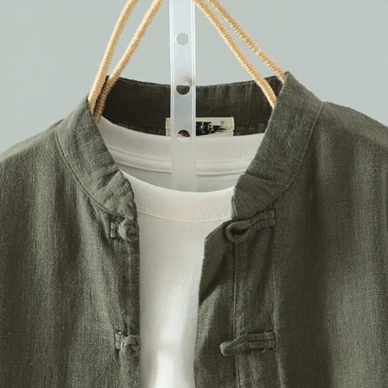 Camisa de lino y algodón con diseño de rana china simple de color liso para mujer de Buddha Stones - image 12