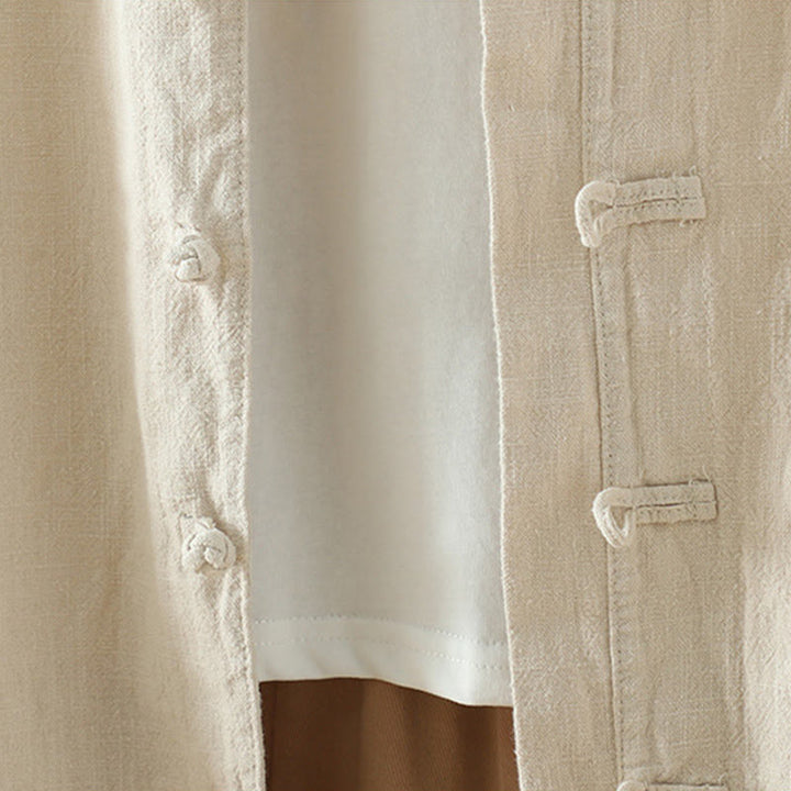 Camisa de lino y algodón con diseño de rana china simple de color liso para mujer de Buddha Stones - image 5