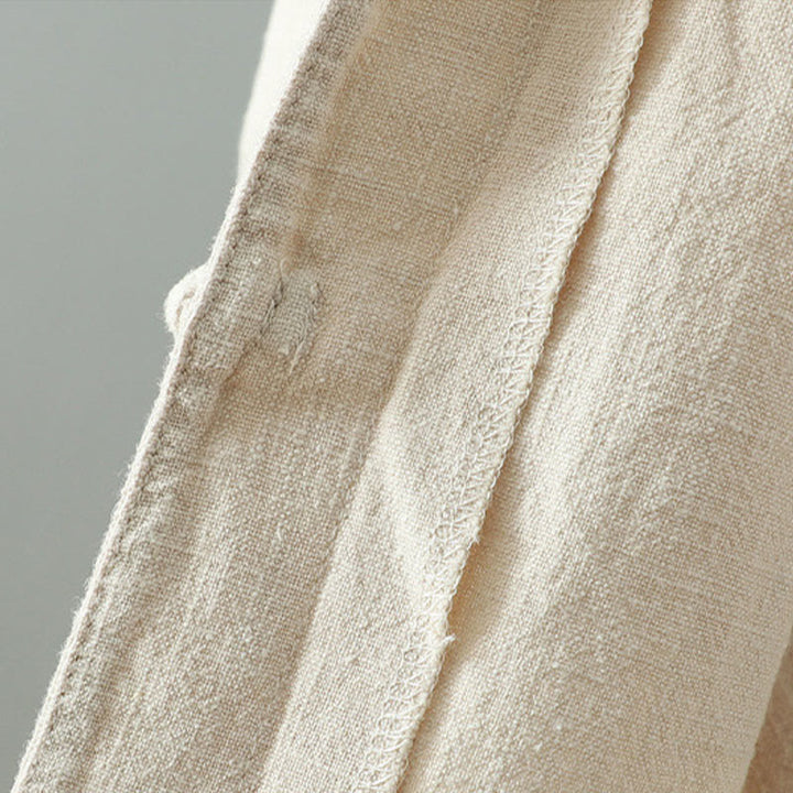 Camisa de lino y algodón con diseño de rana china simple de color liso para mujer de Buddha Stones - image 7