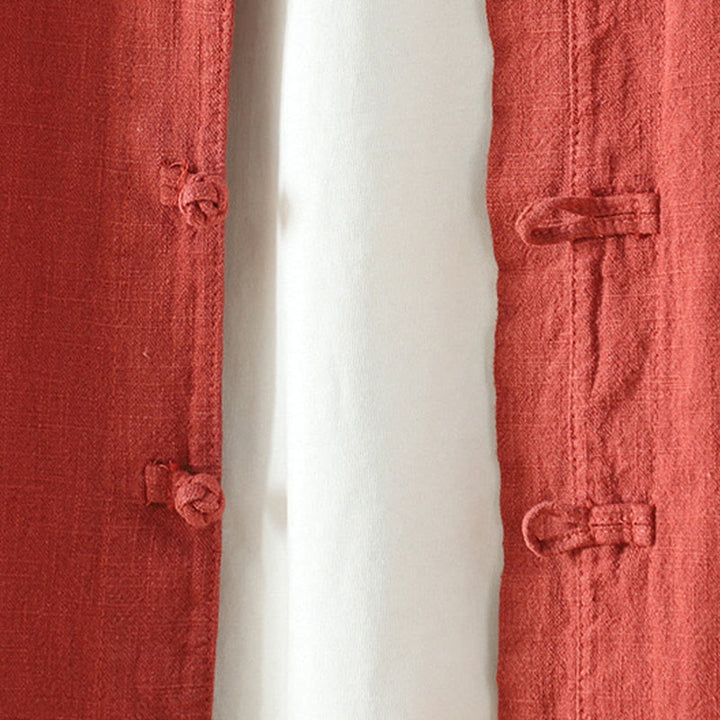 Camisa de lino y algodón con diseño de rana china simple de color liso para mujer de Buddha Stones - image 17