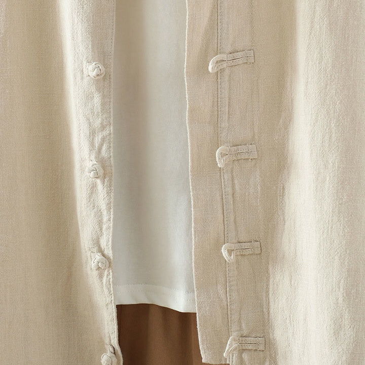 Camisa de lino y algodón con diseño de rana china simple de color liso para mujer de Buddha Stones - image 4