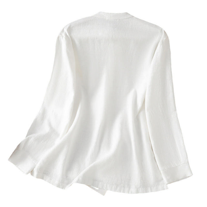 Camisa de lino y algodón para mujer con diseño de abertura y dobladillo simple en color liso con Buddha Stones - image 20