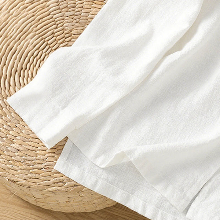 Camisa de lino y algodón para mujer con diseño de abertura y dobladillo simple en color liso con Buddha Stones - image 16