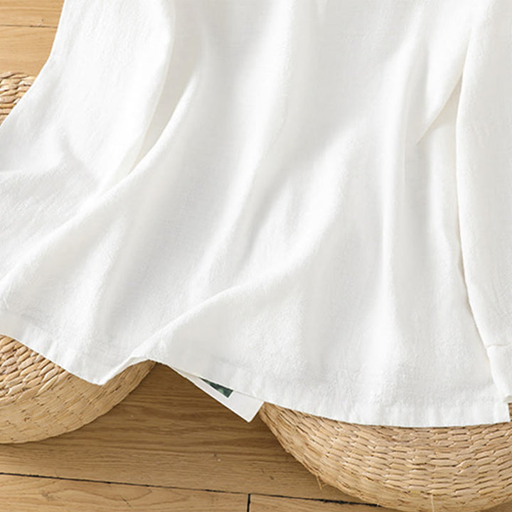 Camisa de lino y algodón para mujer con diseño de abertura y dobladillo simple en color liso con Buddha Stones - image 19