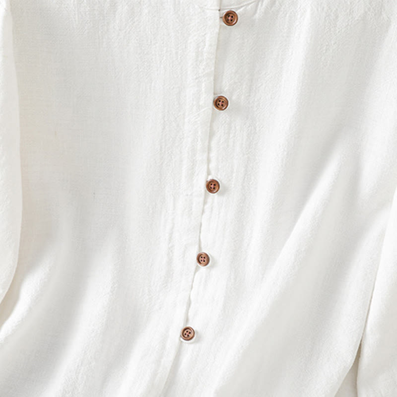 Camisa de lino y algodón para mujer con diseño de abertura y dobladillo simple en color liso con Buddha Stones - image 14