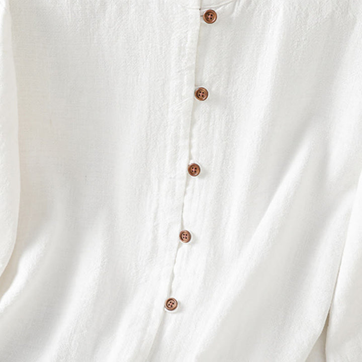 Camisa de lino y algodón para mujer con diseño de abertura y dobladillo simple en color liso con Buddha Stones - image 14