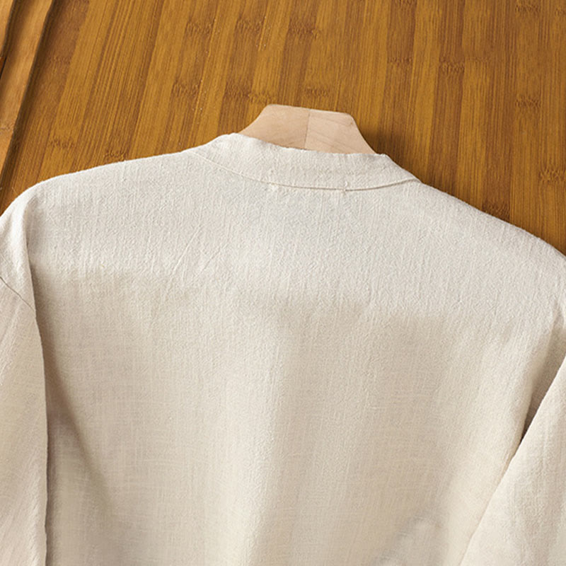 Camisa de lino y algodón para mujer con diseño de abertura y dobladillo simple en color liso con Buddha Stones - image 3