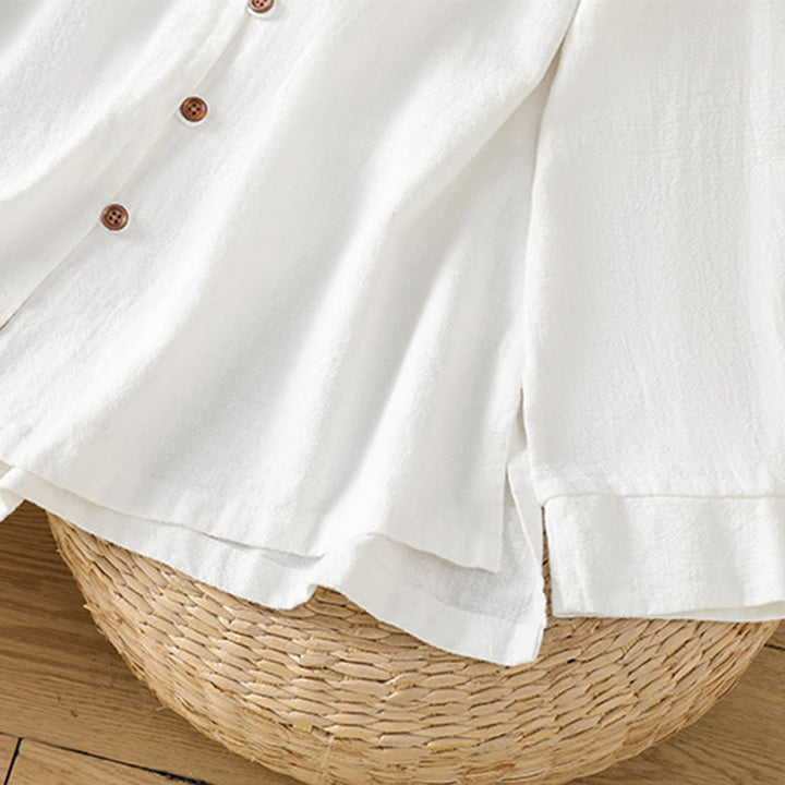 Camisa de lino y algodón para mujer con diseño de abertura y dobladillo simple en color liso con Buddha Stones - image 18