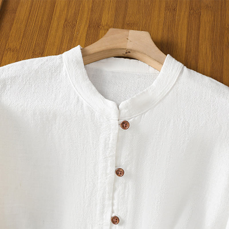 Camisa de lino y algodón para mujer con diseño de abertura y dobladillo simple en color liso con Buddha Stones - image 12
