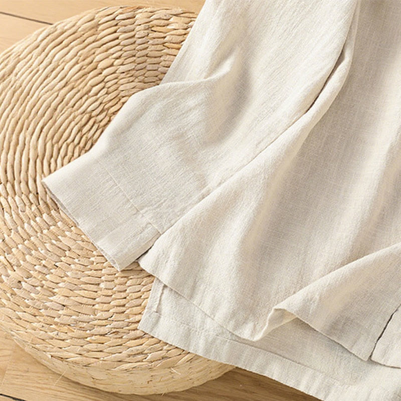 Camisa de lino y algodón para mujer con diseño de abertura y dobladillo simple en color liso con Buddha Stones - image 8