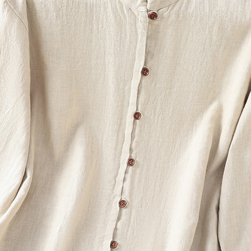 Camisa de lino y algodón para mujer con diseño de abertura y dobladillo simple en color liso con Buddha Stones - image 4