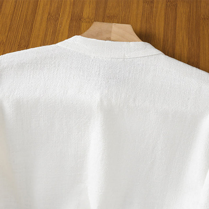 Camisa de lino y algodón para mujer con diseño de abertura y dobladillo simple en color liso con Buddha Stones - image 13