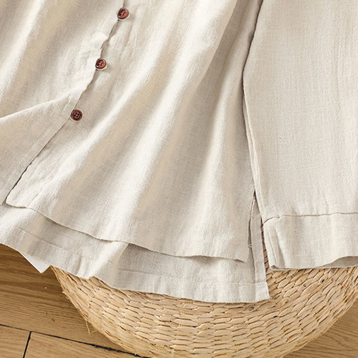 Camisa de lino y algodón para mujer con diseño de abertura y dobladillo simple en color liso con Buddha Stones - image 7