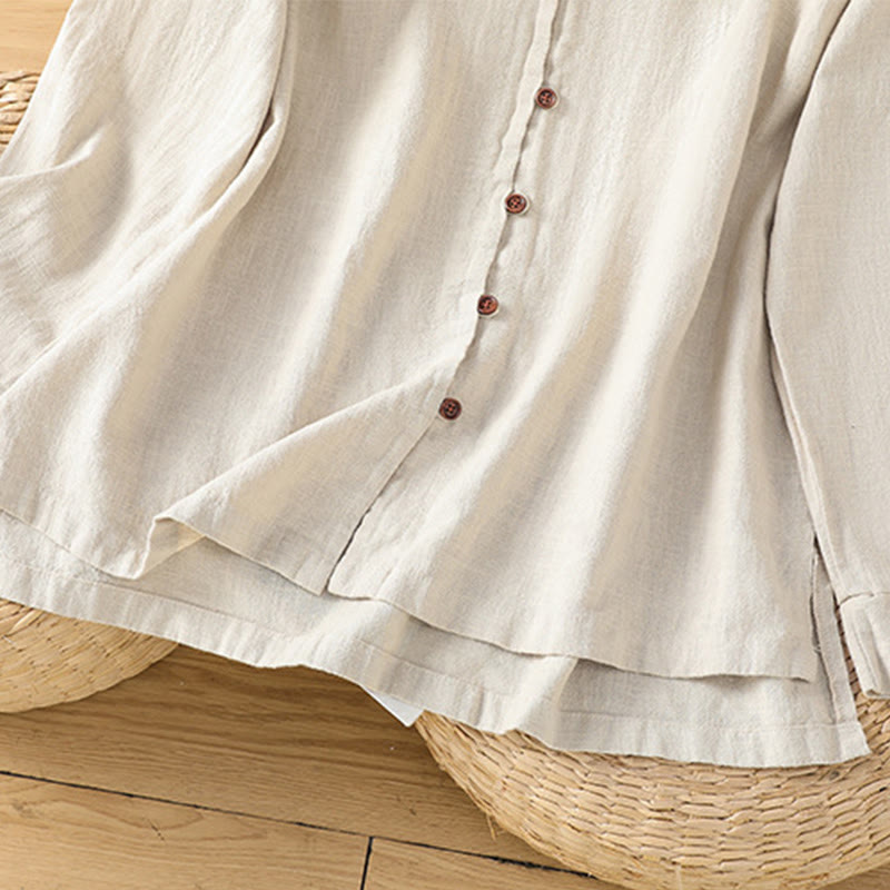 Camisa de lino y algodón para mujer con diseño de abertura y dobladillo simple en color liso con Buddha Stones - image 6
