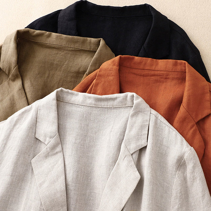 Chaqueta retro de lino y algodón con solapa de color puro para mujer con bolsillos Buddha Stones Commute - image 17