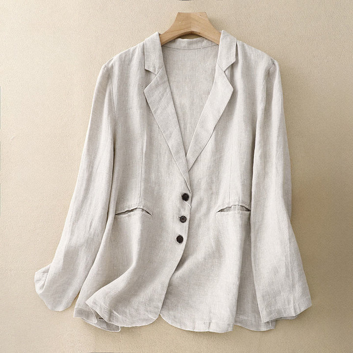 Chaqueta retro de lino y algodón con solapa de color puro para mujer con bolsillos Buddha Stones Commute - FloralBlanco - US14，UK/AU18，EU46 (2XL) - image 8