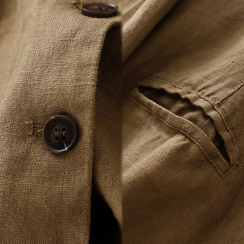 Chaqueta retro de lino y algodón con solapa de color puro para mujer con bolsillos Buddha Stones Commute - image 3