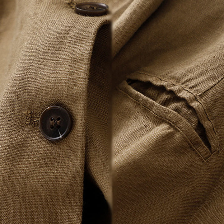 Chaqueta retro de lino y algodón con solapa de color puro para mujer con bolsillos Buddha Stones Commute - image 3