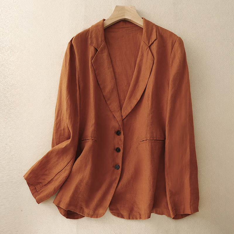 Chaqueta retro de lino y algodón con solapa de color puro para mujer con bolsillos Buddha Stones Commute - NaranjaRojo - US14，UK/AU18，EU46 (2XL) - image 14