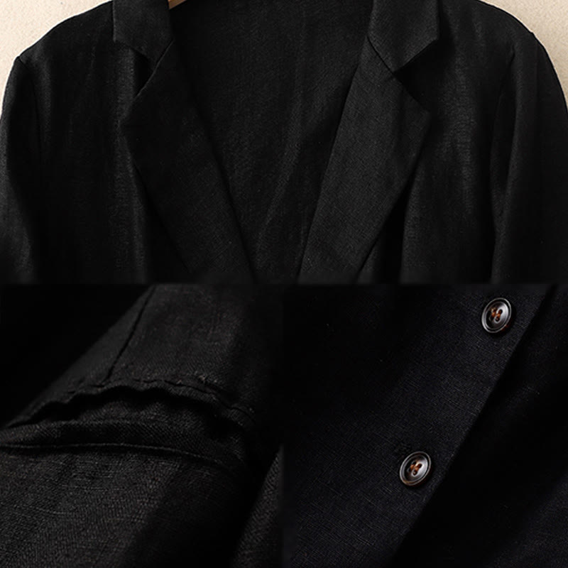 Chaqueta retro de lino y algodón con solapa de color puro para mujer con bolsillos Buddha Stones Commute - image 5