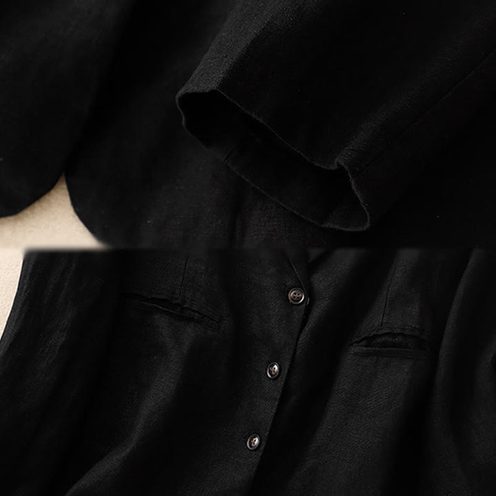 Chaqueta retro de lino y algodón con solapa de color puro para mujer con bolsillos Buddha Stones Commute - image 6