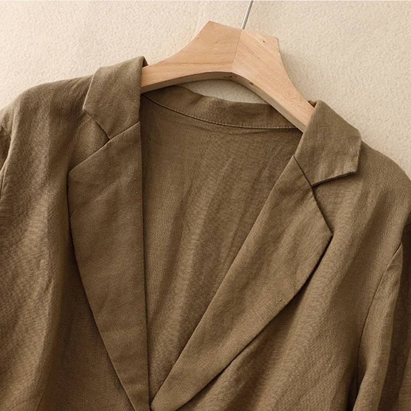 Chaqueta retro de lino y algodón con solapa de color puro para mujer con bolsillos Buddha Stones Commute - image 1