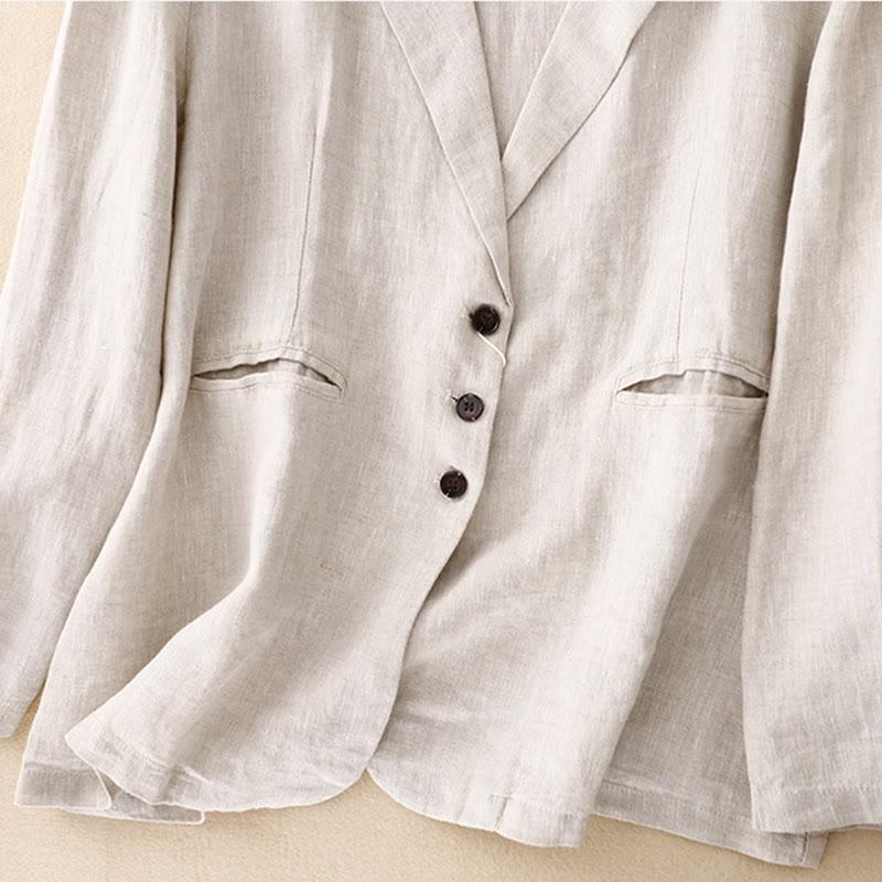 Chaqueta retro de lino y algodón con solapa de color puro para mujer con bolsillos Buddha Stones Commute - image 12