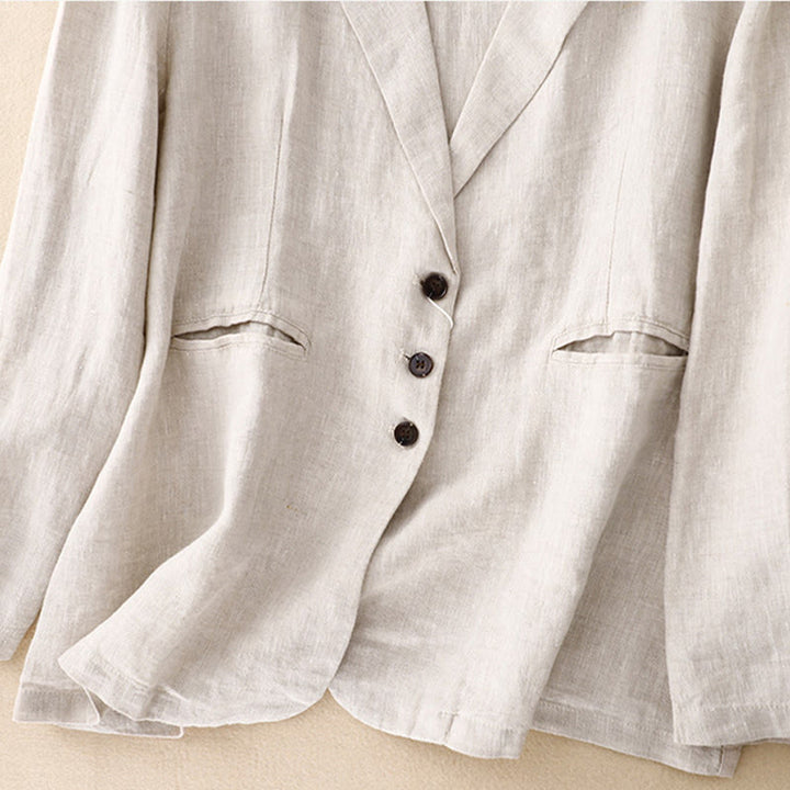 Chaqueta retro de lino y algodón con solapa de color puro para mujer con bolsillos Buddha Stones Commute - image 12