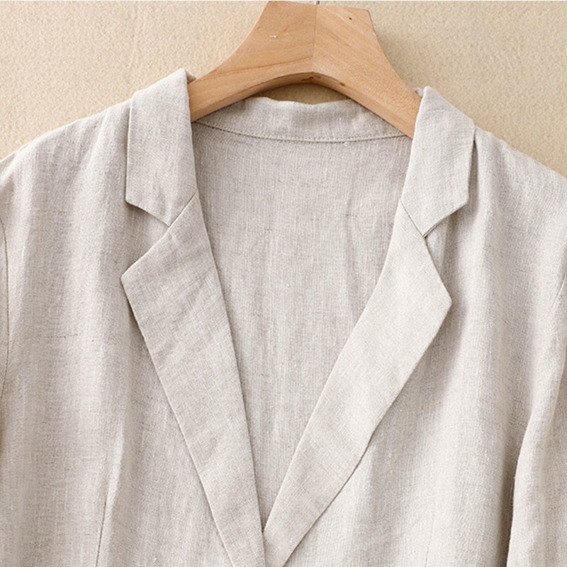 Chaqueta retro de lino y algodón con solapa de color puro para mujer con bolsillos Buddha Stones Commute - image 8