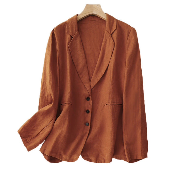 Chaqueta retro de lino y algodón con solapa de color puro para mujer con bolsillos Buddha Stones Commute - image 17