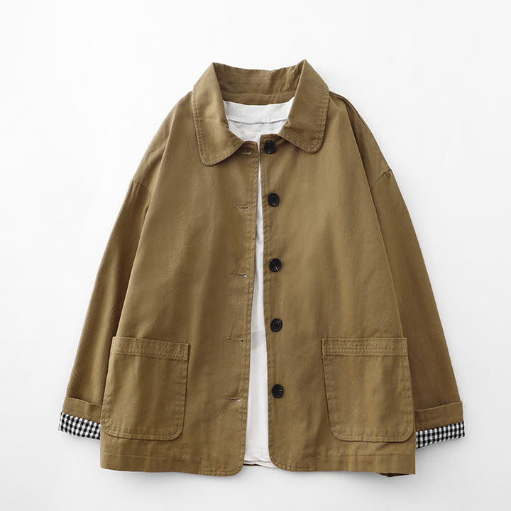 Chaqueta de algodón con diseño de patchwork y bolsillos para mujer de Buddha Stones Commute - Vara de oro oscura - US14，UK/AU18，EU46 (2XL) - image 1