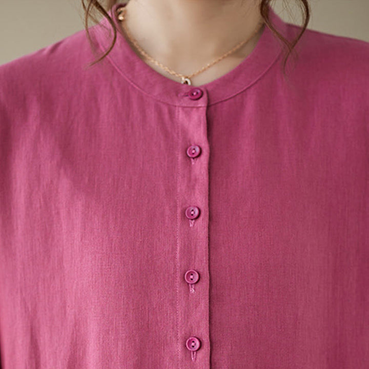 Vestido midi informal de lino y algodón con cuello redondo, cordones y bolsillos de Buddha Stones - image 9
