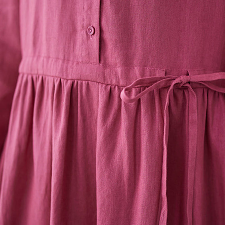 Vestido midi informal de lino y algodón con cuello redondo, cordones y bolsillos de Buddha Stones - image 10