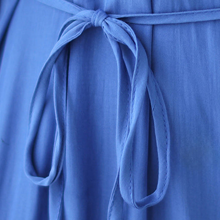 Vestido midi informal de poliéster plisado con cuello redondo y bolsillos de Buddha Stones - image 21