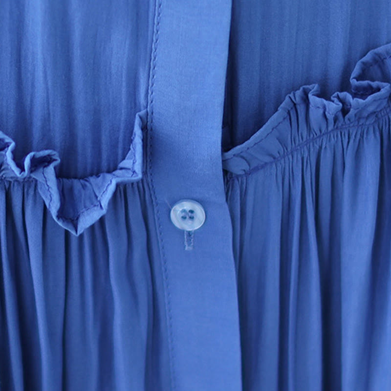 Vestido midi informal de poliéster plisado con cuello redondo y bolsillos de Buddha Stones - image 18