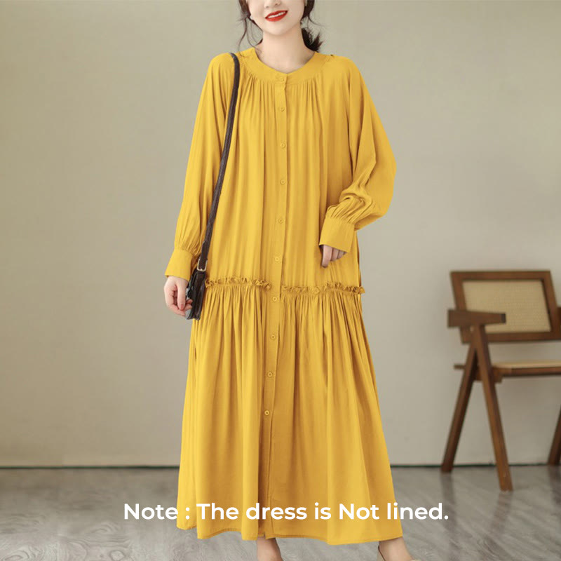Vestido midi informal de poliéster plisado con cuello redondo y bolsillos de Buddha Stones - image 29