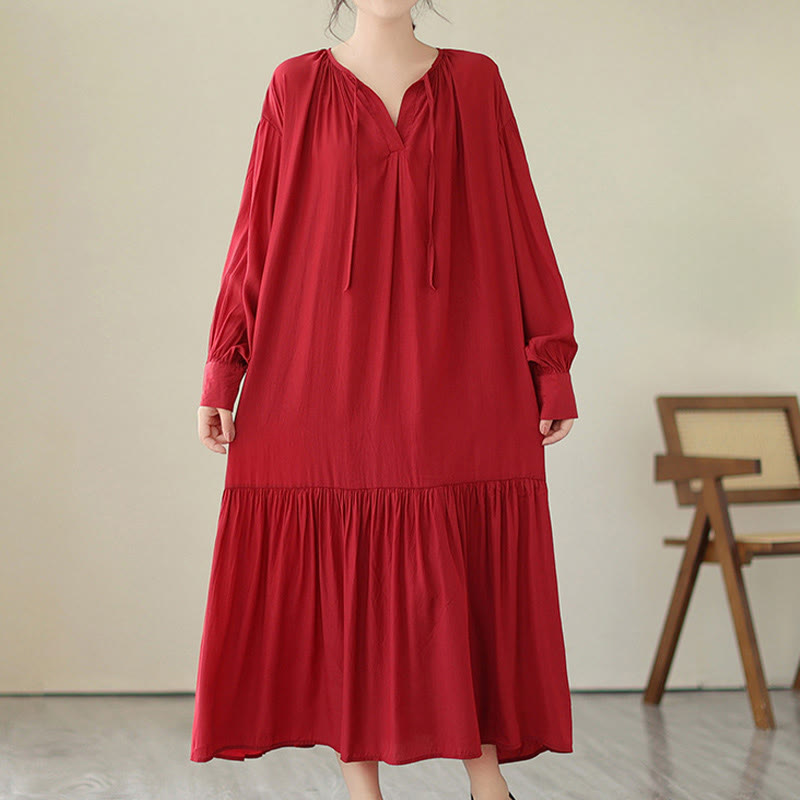Vestido midi de gasa con bolsillos y estilo casual de dos caras con Buddha Stones - image 9