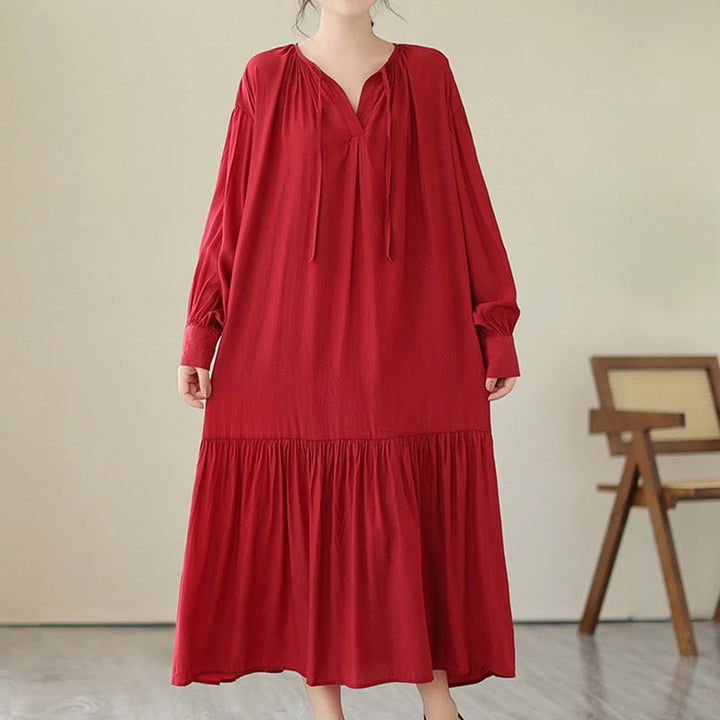 Vestido midi de gasa con bolsillos y estilo casual de dos caras con Buddha Stones - image 9