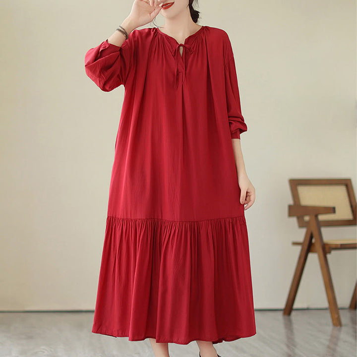 Vestido midi de gasa con bolsillos y estilo casual de dos caras con Buddha Stones - Ladrillo refractario - US4-6, UK/AU8-10, EU36-38 (F) - image 6
